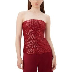 Trina Turk Red Sequin Strapless Bustier Corset Top Stretch L